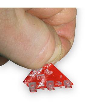 Non-residual red square VOID sticker with high adhesion