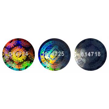Numbered hologram stickers for tickets and passes, round design, 20 mm