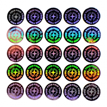 Circular holographic seal with a title “Protect” and a diameter of 15 mm