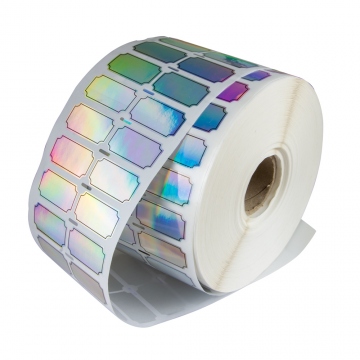 Silver hologram security VOID label to print on, 40 x 20 mm