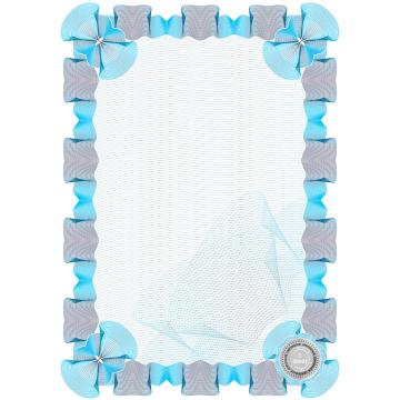 Certification A5 size paper portrait to be printed with security features and numbering