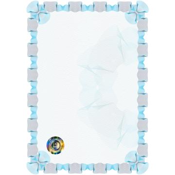 Certification A4 size paper portrait to be printed with security features and numbering