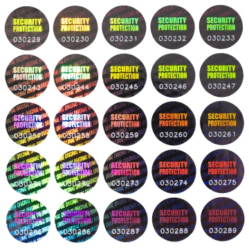 Small circular numbered holographic seal „Original“