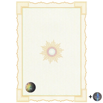 Universal raised guilloche paper with embossed numbered hologram and paired hologram