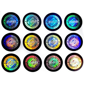 Numbered hologram stickers for ticket, passes and wristbands, round design, 13 mm