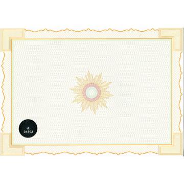 Universal guilloche paper with pressed numbered hologram with landscape orientation